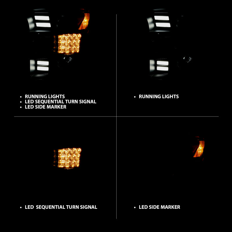 Phares de projet ANZO 15-17 Ford F-150 avec design de style planche noir avec clignotant séquentiel ambre