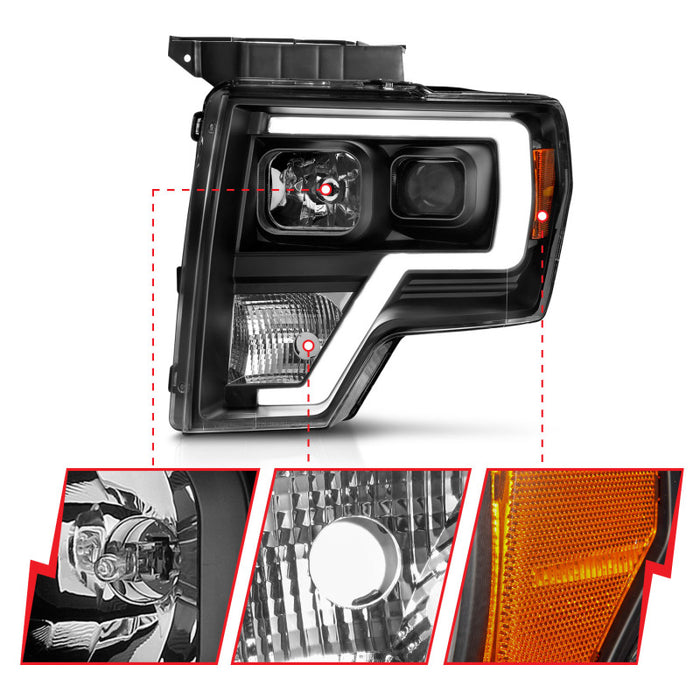 Barre lumineuse de projecteur ANZO 2009-2014 Ford F-150 HL noir ambre