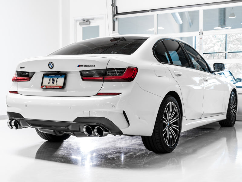 Échappement AWE Tuning 2019+ BMW M340i (G20) Touring Edition non résonnant - Embouts quadruples chromés argentés