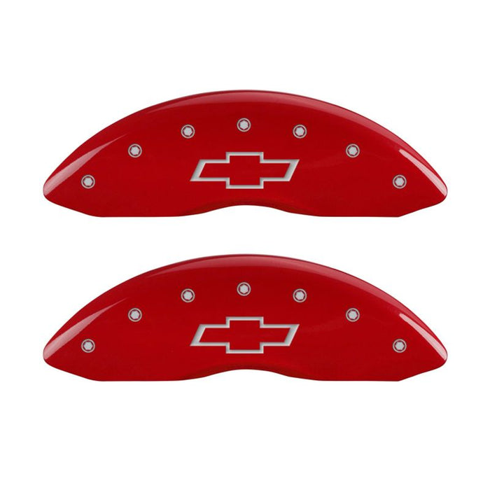 MGP 4 Caliper Covers Engraved Front & Rear Bowtie Red Finish Silver Char 2016 Chevrolet SS