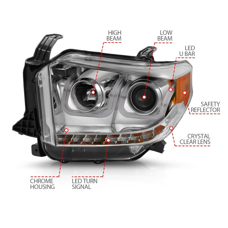 Phares de projecteur ANZO 2014-2016 Toyota Tundra avec barre en U chromée