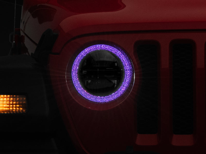 Phares à LED axiaux Raxiom 18-22 Jeep Wrangler JL/JT 9 pouces avec halo RVB - boîtier noir (lentille transparente)