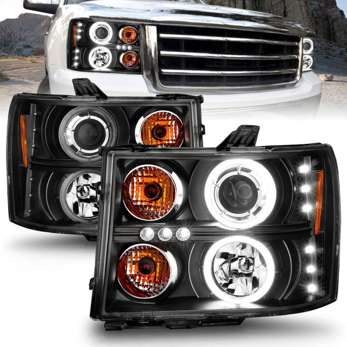 Phares de projecteur ANZO 2007-2013 Gmc Sierra 1500 avec halo noir