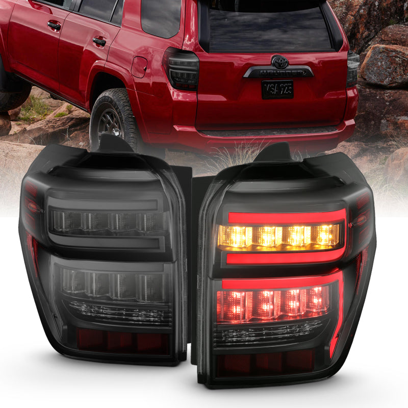 ANZO 2014-2020 Toyota 4Runner TL Boîtier noir Lentille fumée Barre lumineuse rouge avec séquentiel