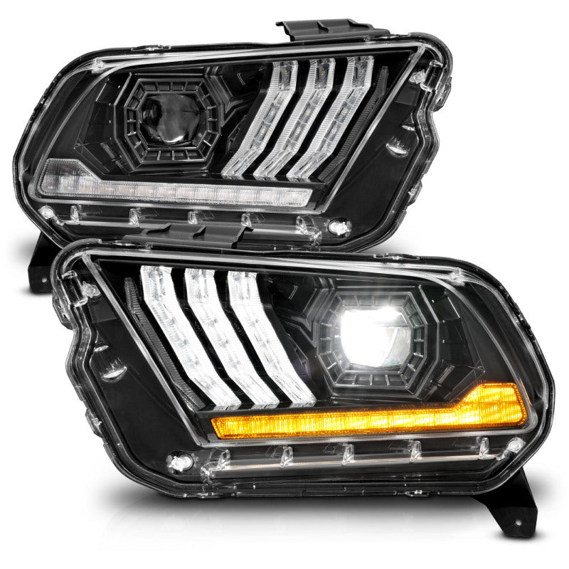 Phares de projecteur ANZO 13-14 Ford Mustang (avec HID/Xenon HL d'usine uniquement) avec barre lumineuse noire