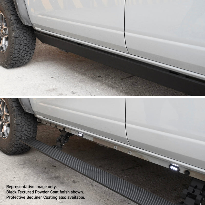 Go Rhino 22-24 Toyota Tundra DC 4dr E1 Electric Running Board Kit (No Drill) - Bedliner Coating