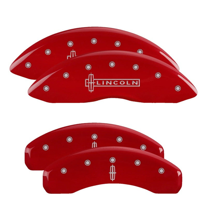 MGP 4 Caliper Covers Engraved Front & Rear Cursive/Cadillac Red Finish Silver Characters