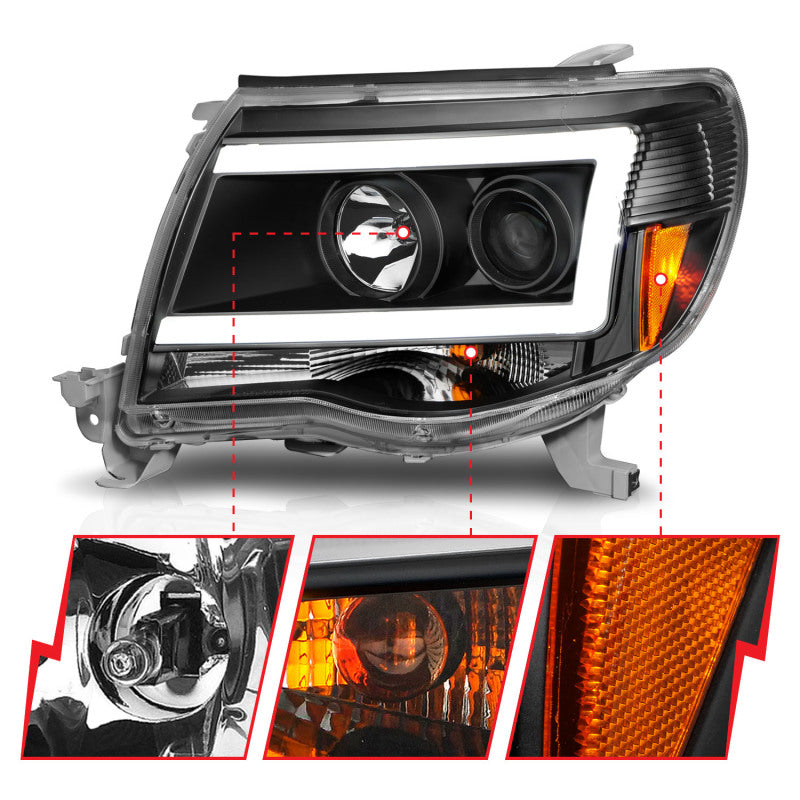 Phares de style barre lumineuse de projecteur ANZO 05-09 Toyota Tacoma avec barre lumineuse C