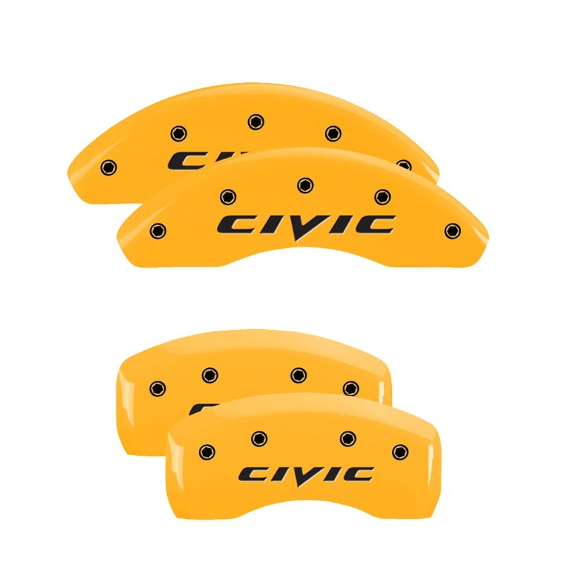 MGP 4 Caliper Covers Engraved Front & Rear Civic Yellow Finish Black Char 2003 Honda Civic