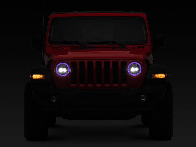 Phares à LED axiaux Raxiom 18-22 Jeep Wrangler JL/JT 9 pouces avec halo RVB - boîtier noir (lentille transparente)