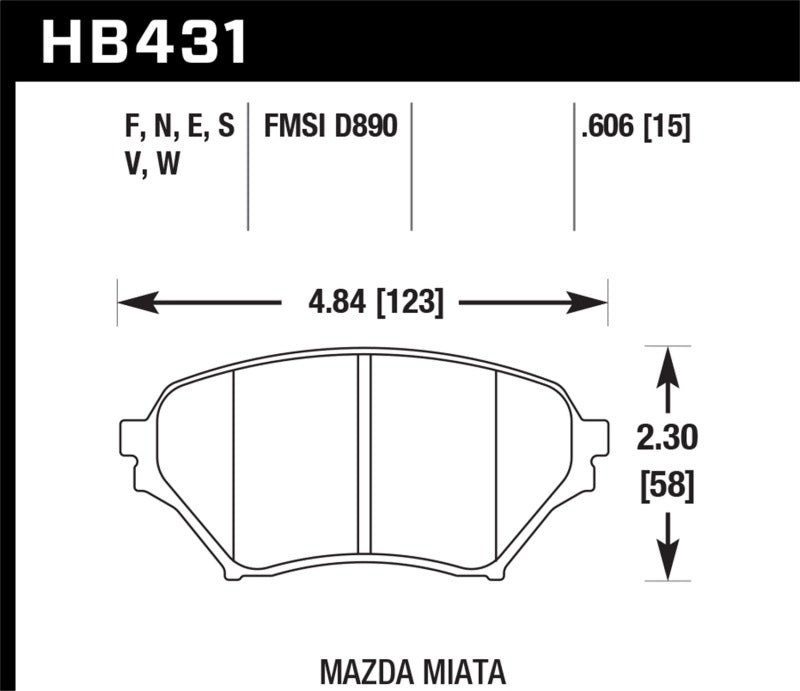 Hawk 01-05 Miata avec suspension sport HPS Plaquettes de frein avant D890