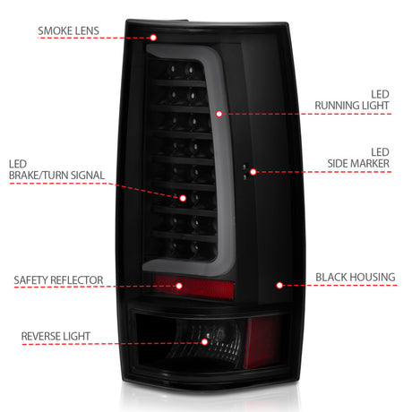 Feu arrière à LED ANZO 2007-2014 Chevy Tahoe style planche noir avec lentille fumée