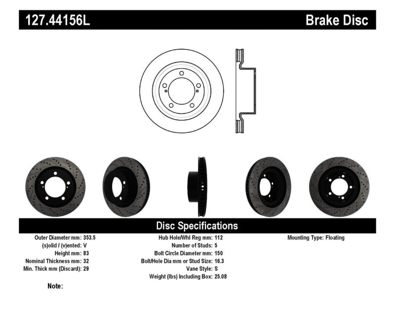 Rotor avant gauche rainuré et percé StopTech pour Toyota Tundra 07-09 / Toyota Sequoia 08-09