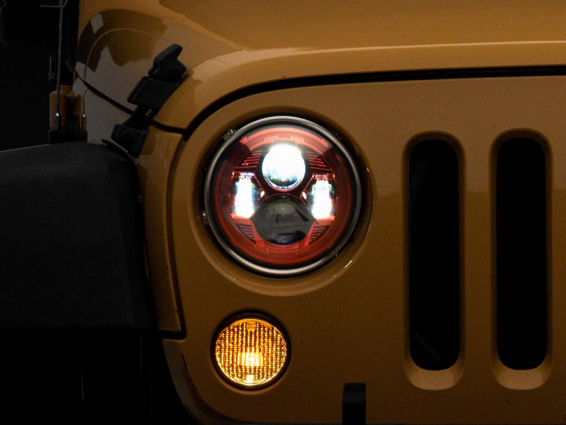 Phares à DEL Raxiom 07-18 Jeep Wrangler JK 7 pouces - Boîtier rouge - Lentille transparente