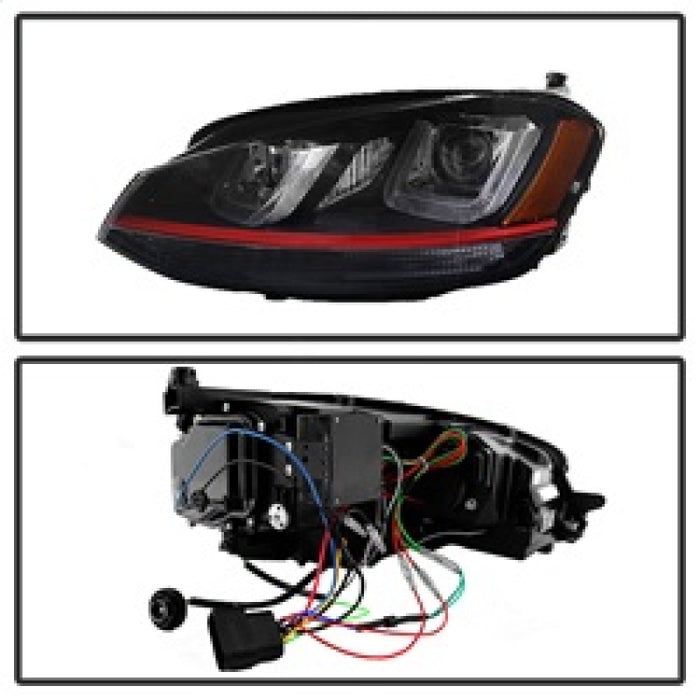 Phares de projecteur Spyder Volkswagen Golf VII 14-16 DRL LED Bande rouge Blk PRO-YD-VG15-RED-DRL-BK