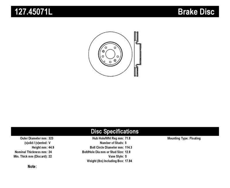 Rotor avant gauche rainuré et percé StopTech 04-09 Mazda RX-8