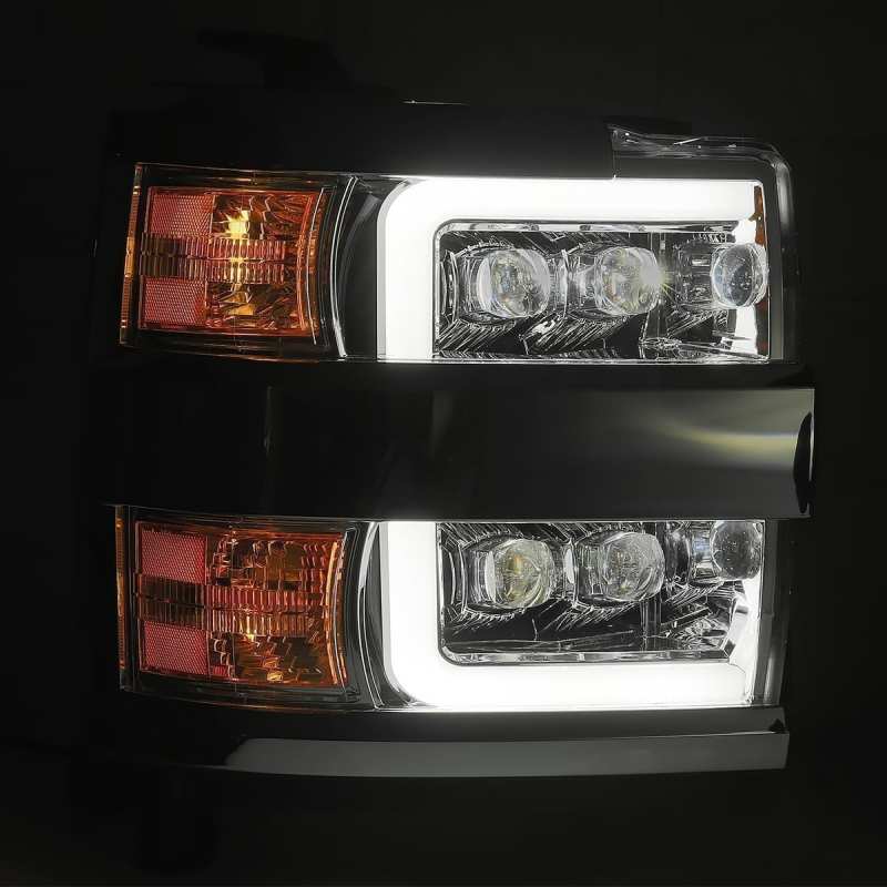 Phares à LED AlphaRex 15-18 Chevy 2500HD NOVA de style planche chromés avec éclairage actif/signal séquentiel/DRL