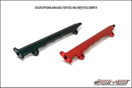 Rampe d'injection en aluminium usiné CNC AMS Performance 08-15 Mitsubishi EVO X avec amortisseur de pulsations - Rouge