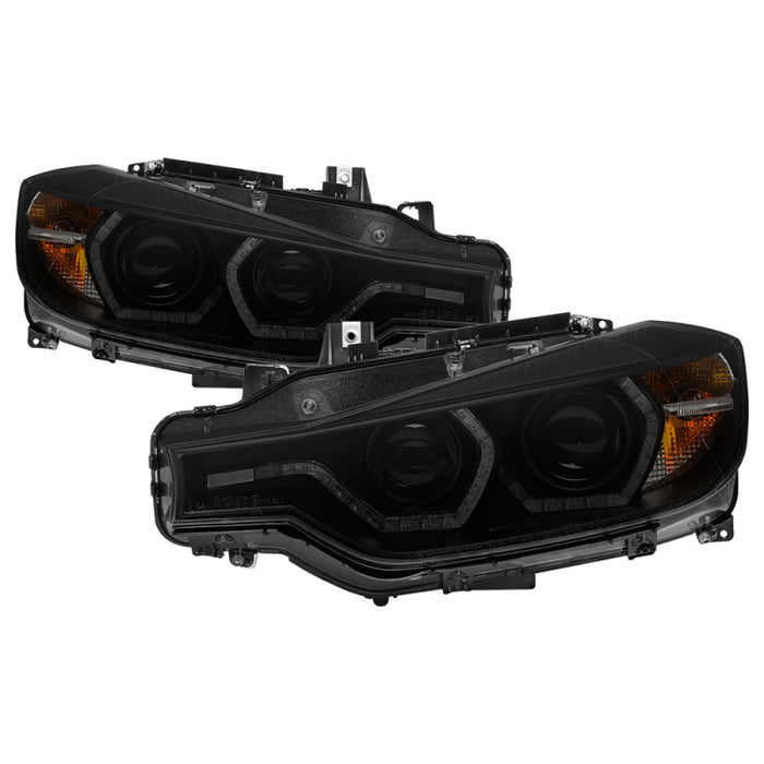 Phares de projecteur Spyder 12-14 BMW F30 Série 3 4DR - LED DRL - Fumée noire PRO-YD-BMWF3012-DRL-BSM