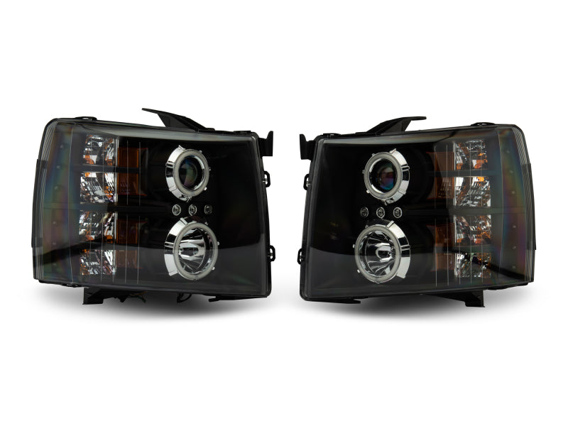 Raxiom 07-13 Silverado 1500 Super White LED Halo Projector Headlights- Black Housing (Clear Lens)