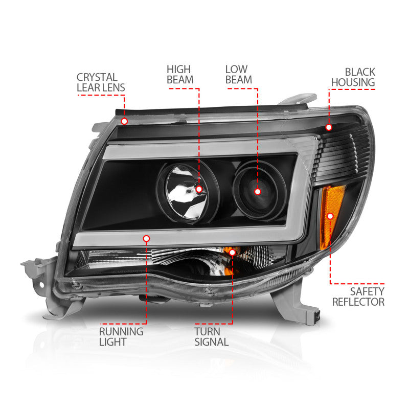 Phares de style barre lumineuse de projecteur ANZO 05-09 Toyota Tacoma avec barre lumineuse C