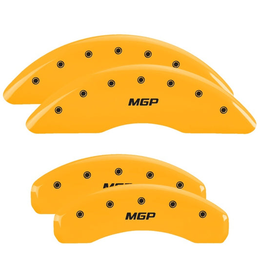 MGP 4 Caliper Covers Engraved Front & Rear MGP Yellow Finish Black Char 2018 Nissan Titan XD