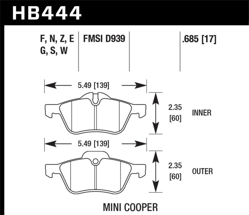 Plaquettes de frein avant Hawk 06-08 Mini Cooper Base/S 1.6L HPS 5.0