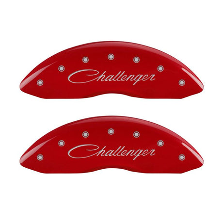 Couvre-étriers MGP 4 gravés à l'avant en cursive/gravés à l'arrière Challenger RT finition rouge argent ch