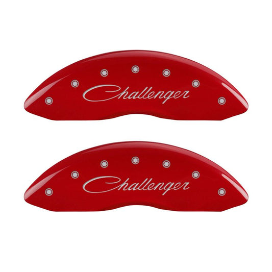 MGP 4 Caliper Covers Engraved Front & Rear Cursive/Challenger Red finish silver ch