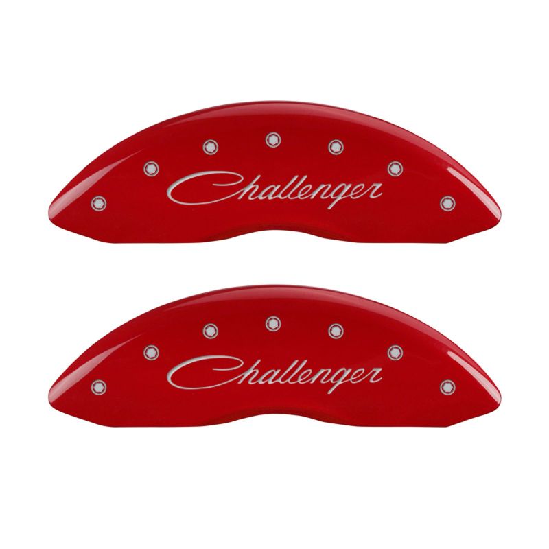 Couvre-étriers MGP 4 gravés à l'avant en cursive/gravés à l'arrière Challenger RT finition rouge argent ch