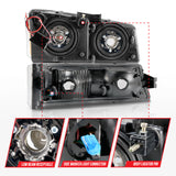 Phares en cristal ANZO 2003-2006 Chevrolet Silverado 1500 avec barre lumineuse et boîtier noir
