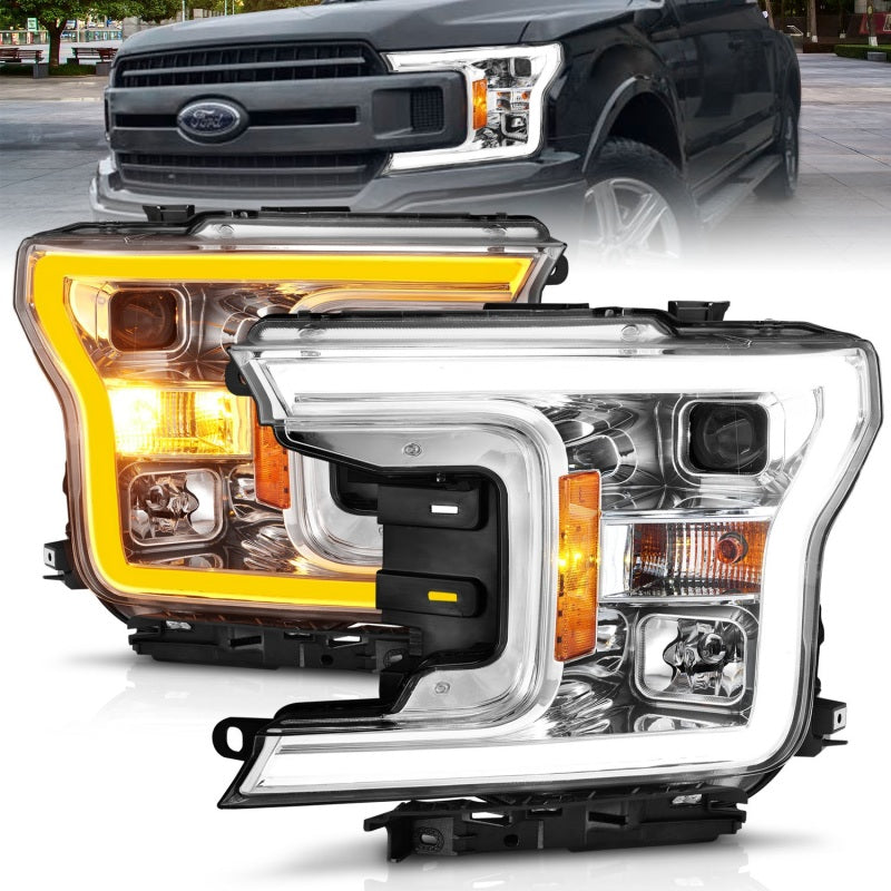 Phare de projecteur ANZO 2018-2020 Ford F-150 avec boîtier chromé de style planche
