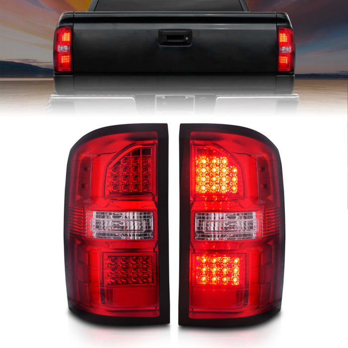 Feux arrière à LED ANZO 2014-2018 GMC Sierra Boîtier noir Lentille rouge/transparente