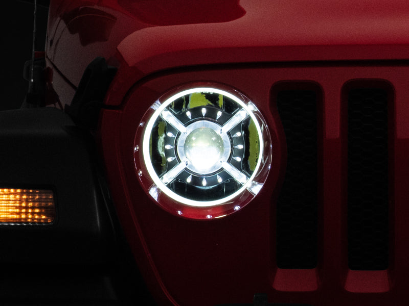 Phares à LED Raxiom 18-22 Jeep Wrangler JL/JT 9 pouces avec DRL et halo - Boîtier noir (lentille transparente)