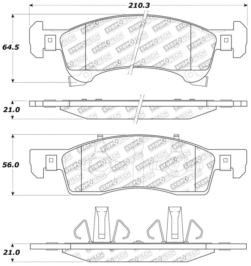 Plaquettes de frein sport StopTech avec cales et matériel - Avant/arrière