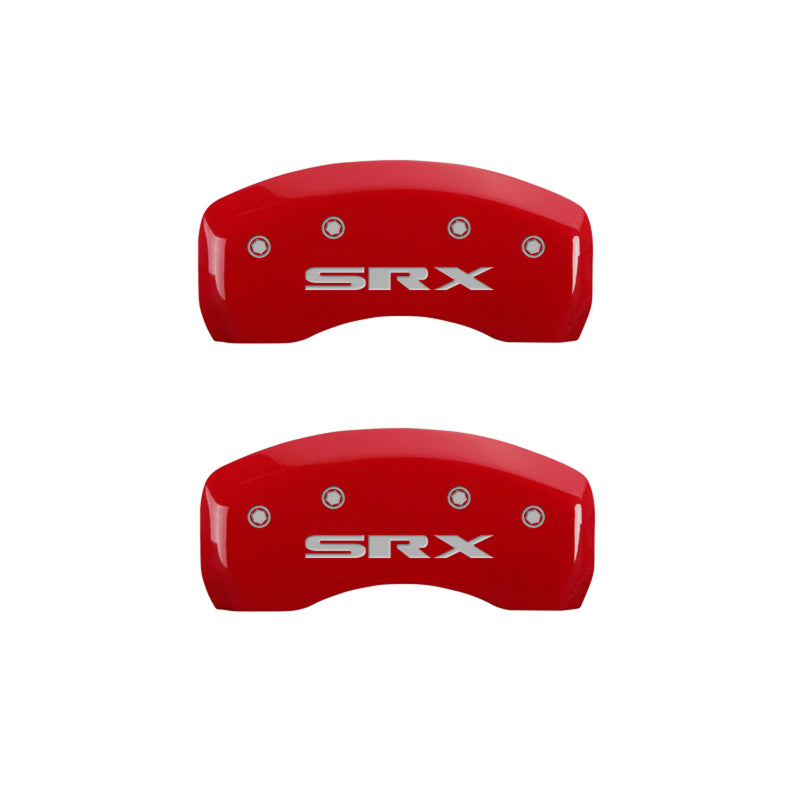 Couvre-étriers MGP 4 gravés à l'avant en cursive/arrière gravé Cadillac SRX finition rouge argent ch