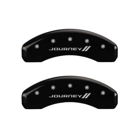 MGP 4 Caliper Covers Engraved Front & Rear With stripes/Journey Black finish silver ch