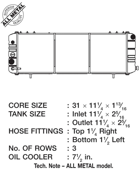 CSF 88-90 Jeep Cherokee 4.0L Radiateur tout métal robuste à 3 rangées