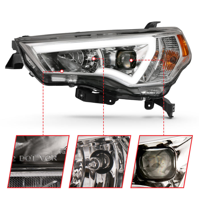 Phares de projecteur de style planche ANZO 14-18 Toyota 4 Runner Chrome avec ambre