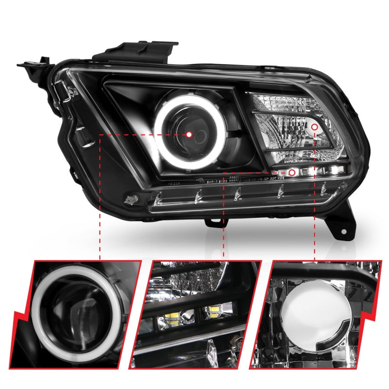 Phares de projecteur ANZO 2010-2014 Ford Mustang avec halo noir (CCFL)