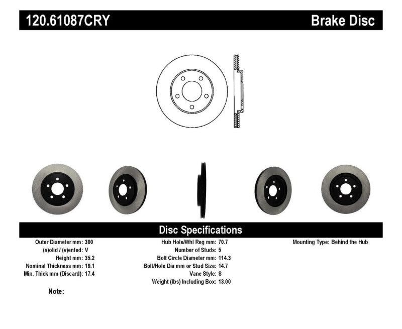 Rotor arrière Premium StopTech 05-14 pour Ford Mustang Cryo-Stop