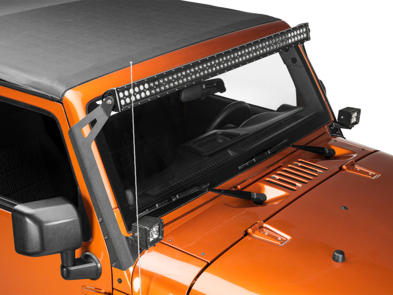 Barre lumineuse LED Raxiom 07-18 Jeep Wrangler JK 50 pouces avec support auxiliaire pour pare-brise
