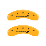 MGP 4 Caliper Covers Engraved Front & Rear With stripes/Charger Yellow finish black ch