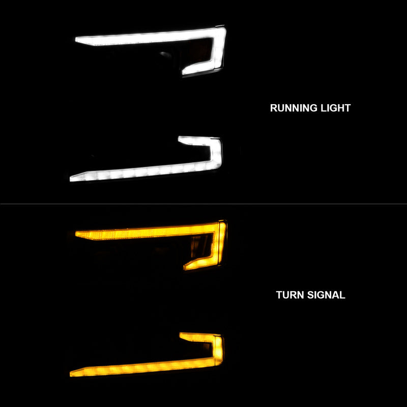 ANZO 19-22 Chevrolet Silverado 1500 LED Proj HL avec barre lumineuse SwBk Seq. Blk avec éclairage d'appoint - Côté conducteur allumé