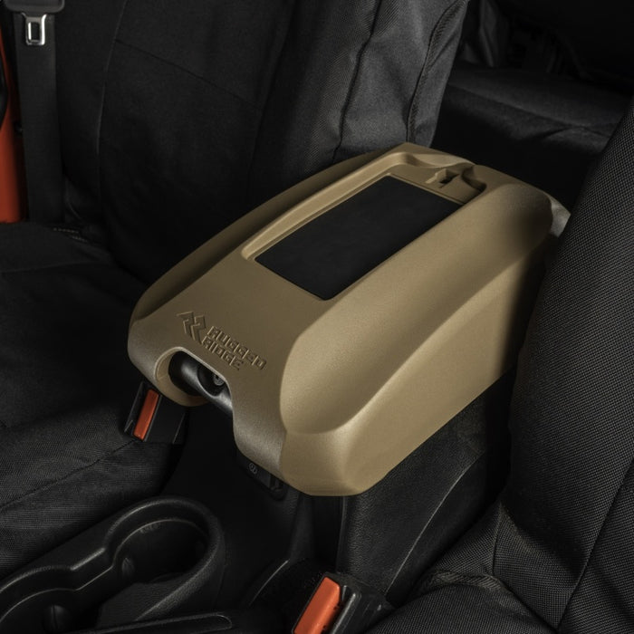 Housse de console centrale Rugged Ridge avec support de téléphone Tan 11-18 Jeep Wrangler JK