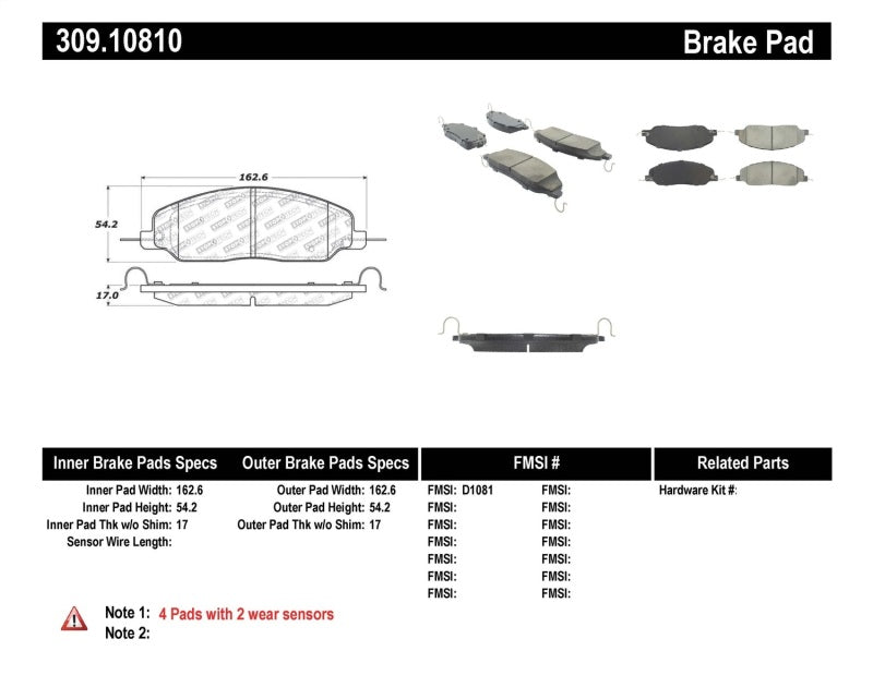 Plaquettes de frein avant StopTech Performance 05-09 Ford Mustang Cobra/Mach 1 V6/GT / 10 Shelby/Shelby GT