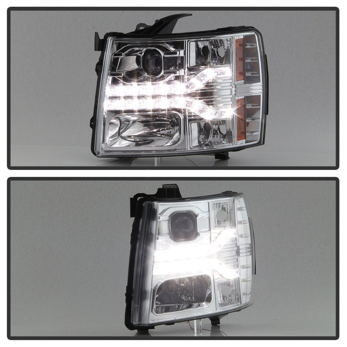 Phares de projecteur Spyder Chevy Silverado 1500 07-13 V2 - DRL à LED - Chrome PRO-YD-CS07V2-DRL-C