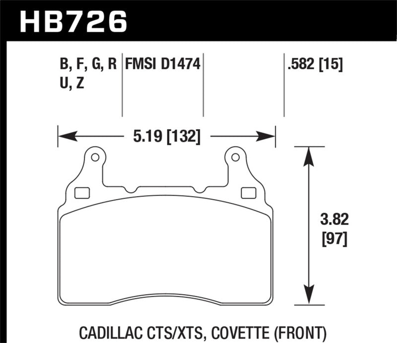 Plaquettes de frein avant pour Chevrolet Corvette PC 2014 Hawk