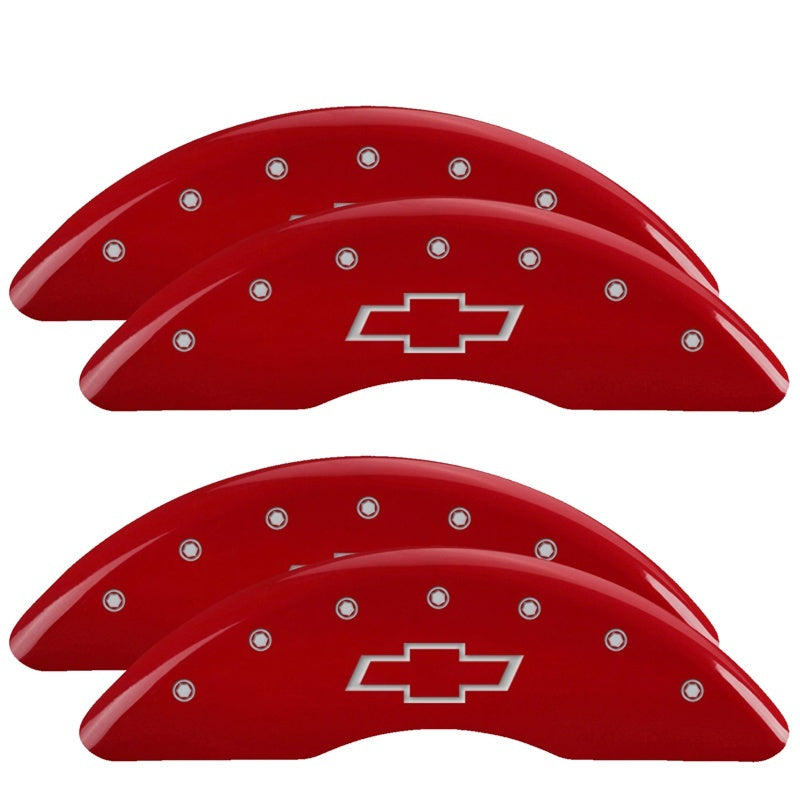 MGP 4 Caliper Covers Engraved Front & Rear Bowtie Red finish silver ch