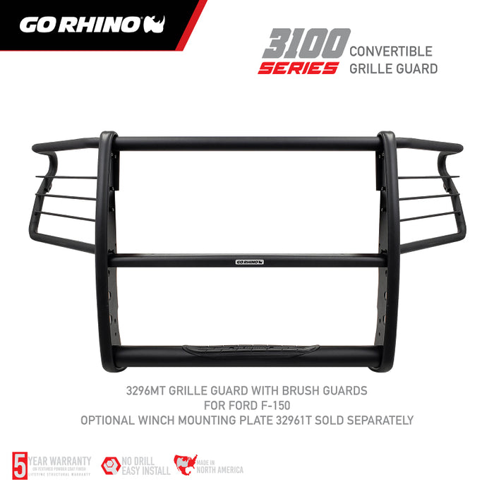 Calandre centrale + pare-broussailles Go Rhino 18-20 Ford F-150 série 3100 StepGuard - Tex. Blk